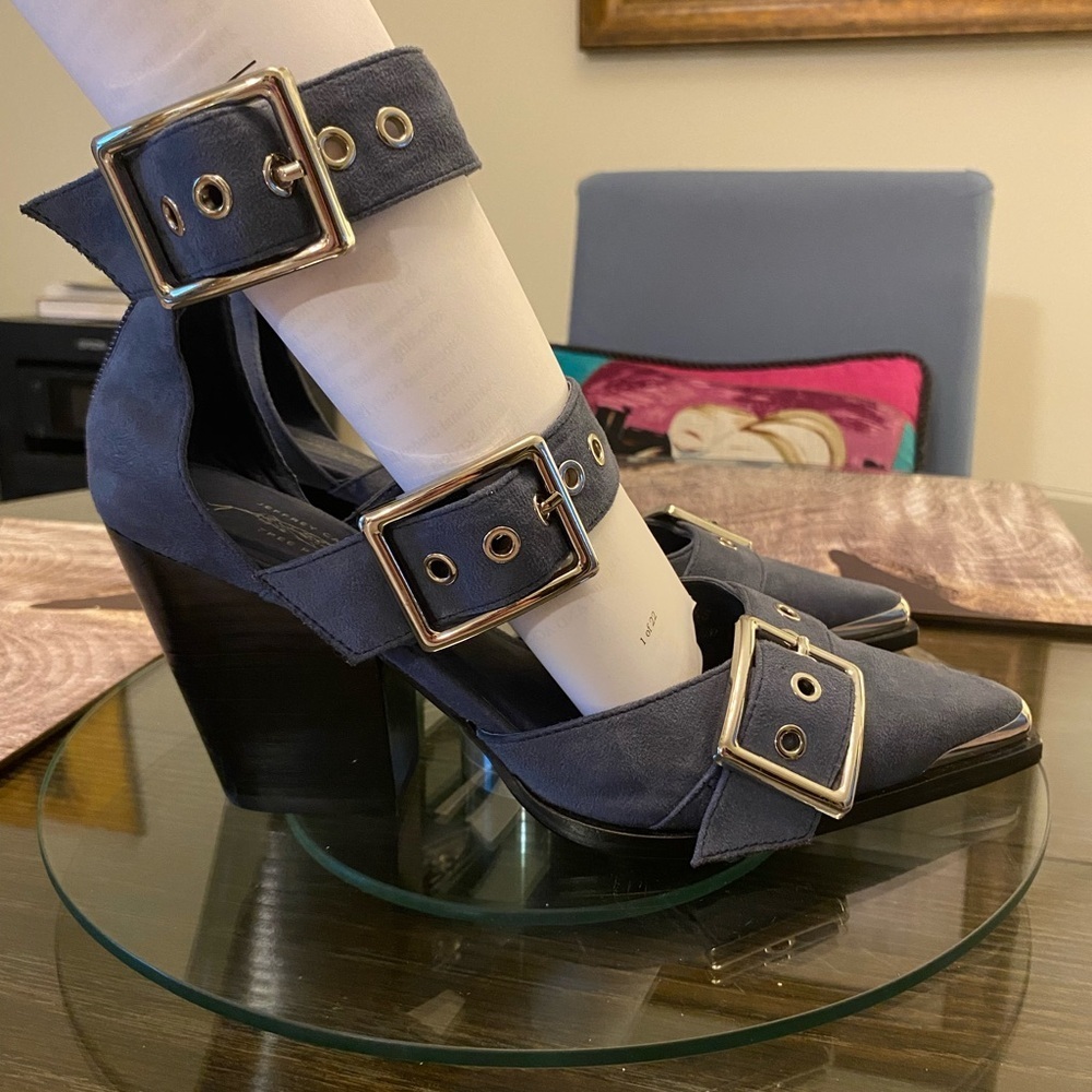 Free People Blue Heels with Edgy Buckle Straps - Picture 6 of 6
